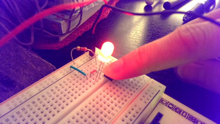 red LED light in a hacked circuit
