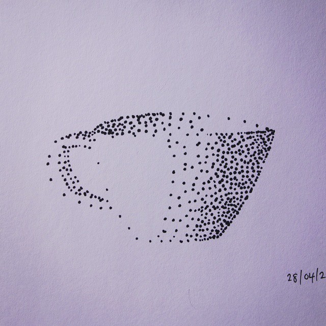 22: Black ink pointilism drawing of a teacup