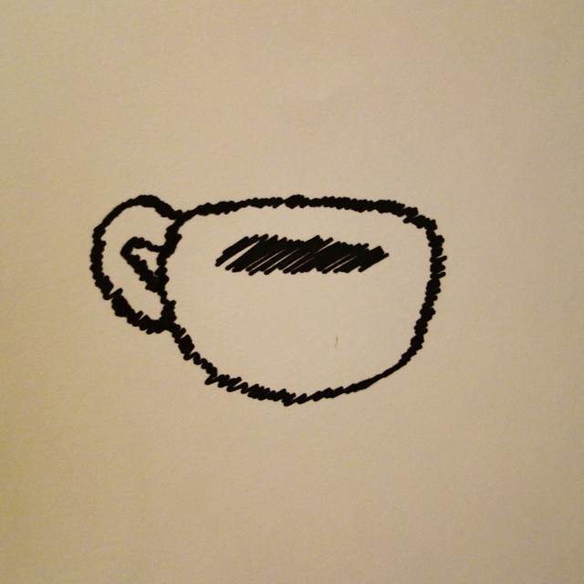 67: Rough black marker line drawing of a teacup with handle