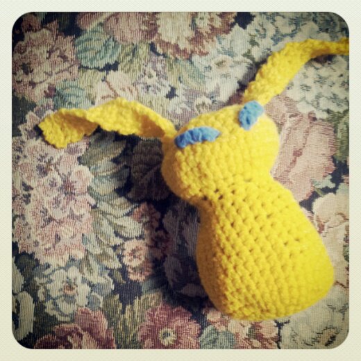 Yellow crochet rabbit amigurumi, c. 2012