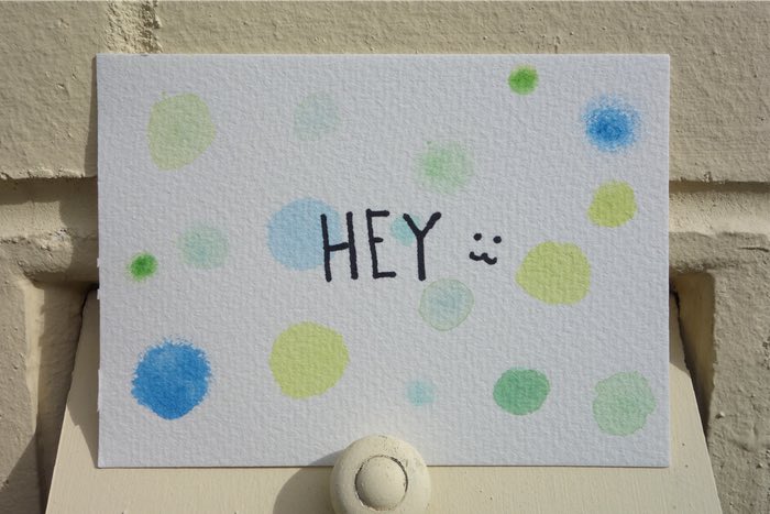 watercolour painting with "HEY" written on it, c. 2015.