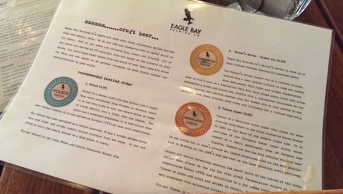 tasting notes at Eagle Bay Brewery