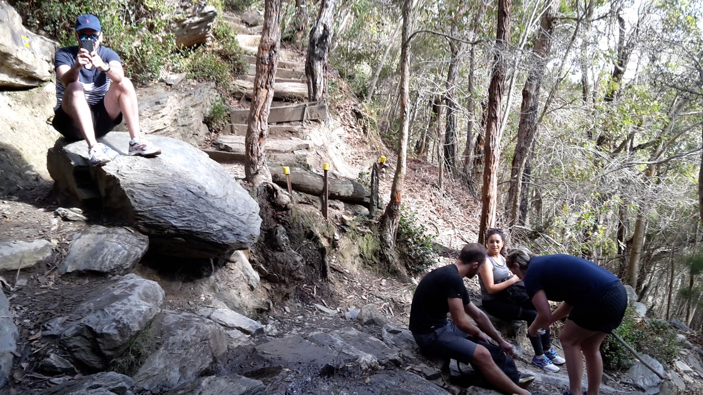 chilling by a waterfall. more like water trickle, actually.